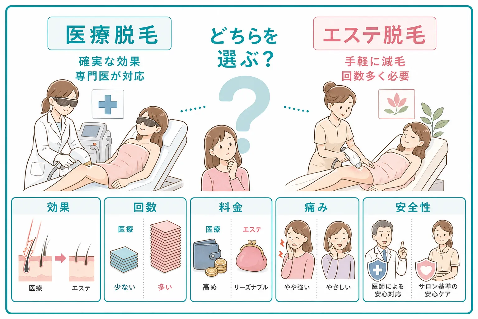 医療脱毛が向いている人・エステ脱毛が向いている人