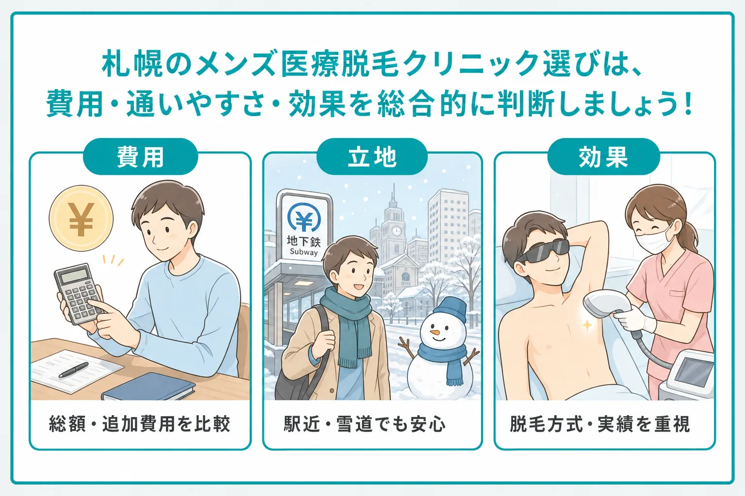 札幌のメンズ医療脱毛クリニック選びとして費用や立地、効果について説明
