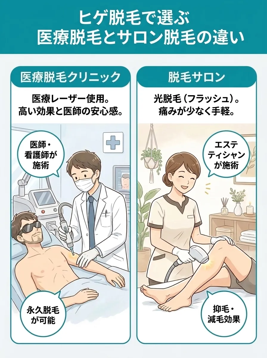 ヒゲ脱毛で選ぶ医療脱毛とサロン脱毛の違い