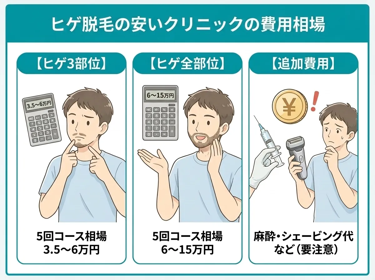 ヒゲ脱毛の安いクリニックの費用相場