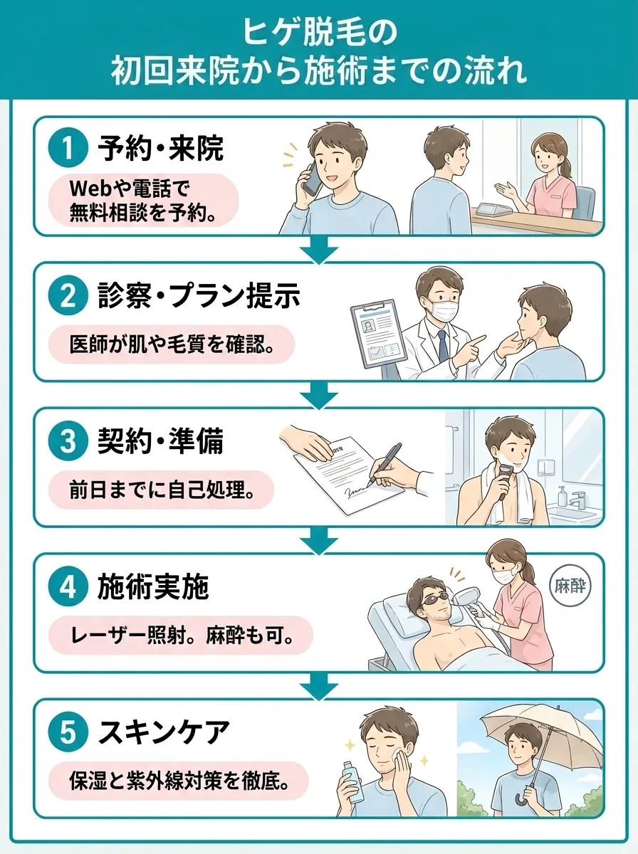 ひげ脱毛の初回来院から施術までの流れ