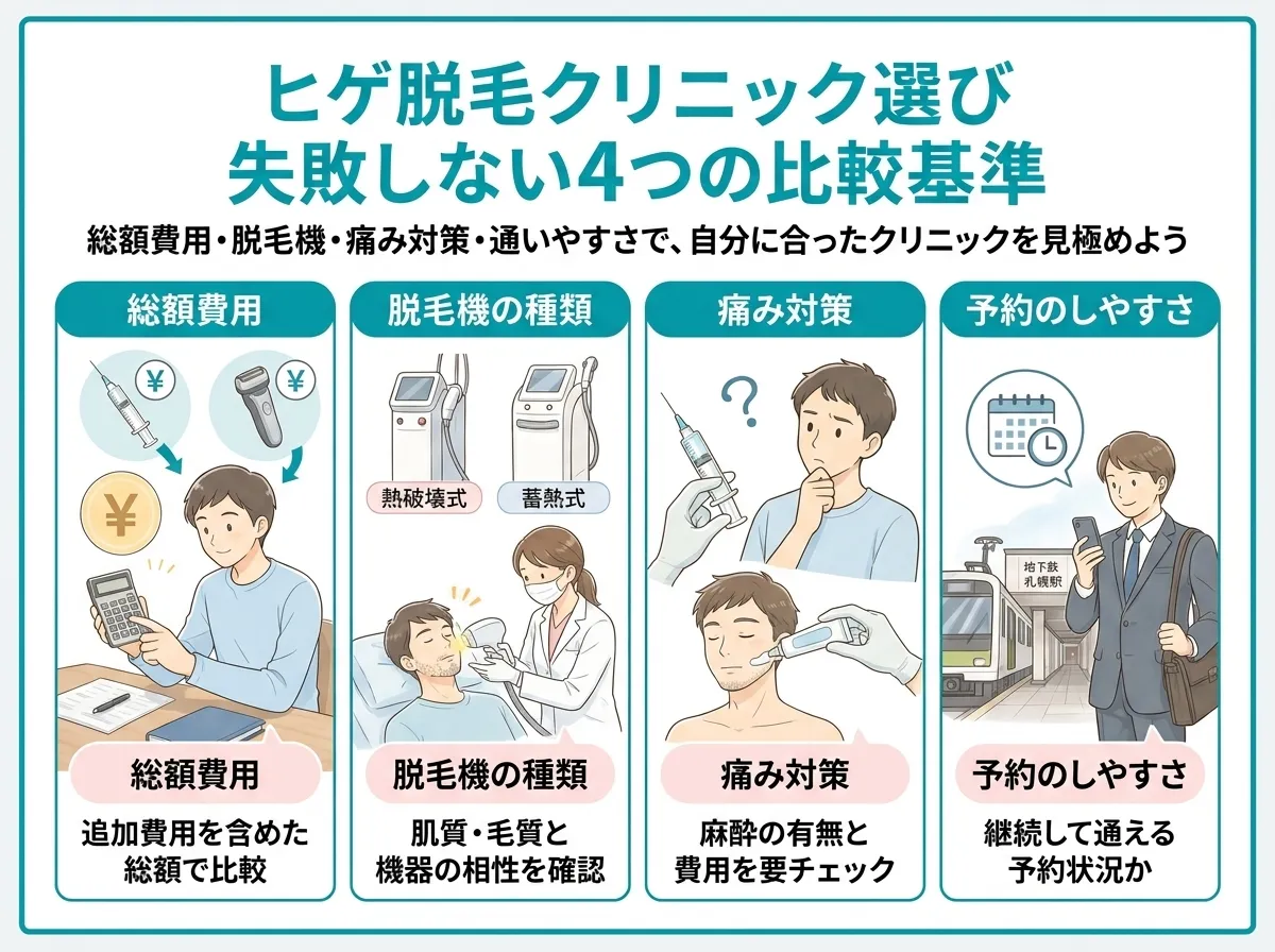 ヒゲ脱毛で失敗しない4つの選び方基準